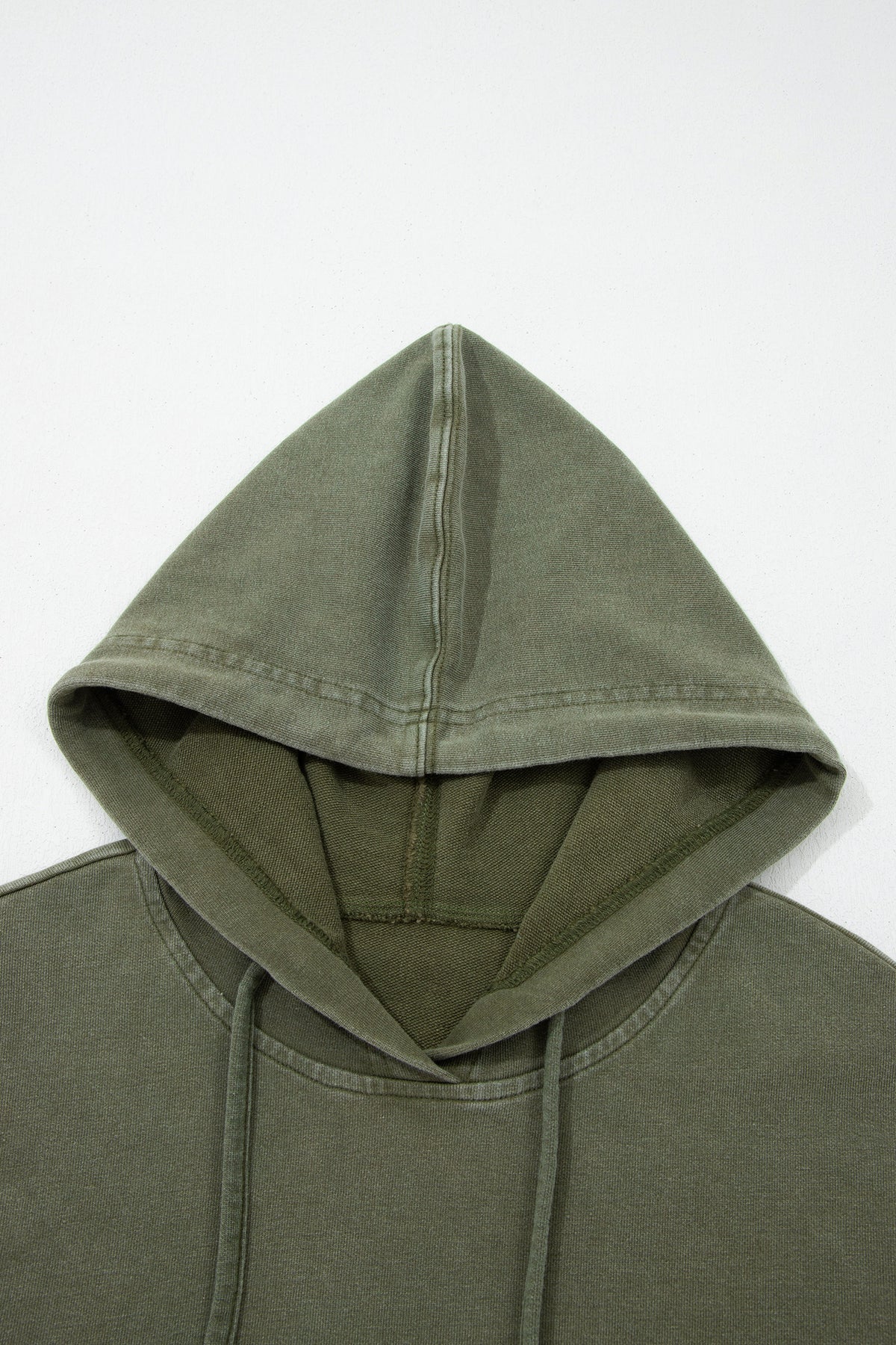 Plaid Sleeve Drawstring Hooded Sweatshirt - Moss Green