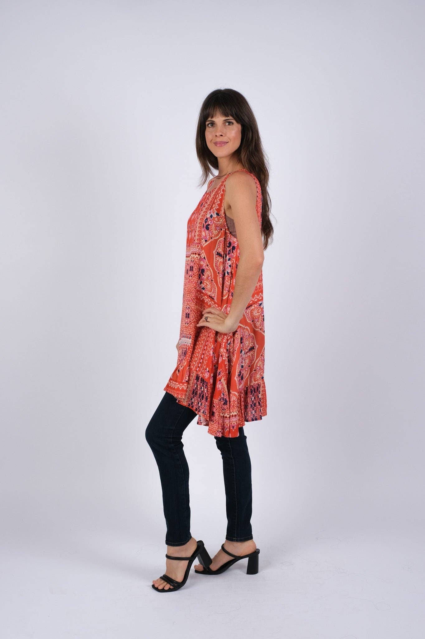 Red Wanderlust Blockprint Sleeveless Dress boho clothing, festival outfit, hippie style apparel | Elevated Hippie