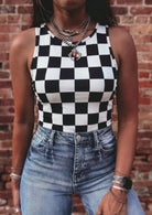 Black Checkerboard Slim Fit Tank Top boho clothing, festival outfit, hippie style apparel | Elevated Hippie