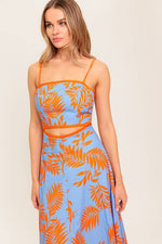 Coral and Blue CUTOUT MIDI DRESS - The Elevated Hippie