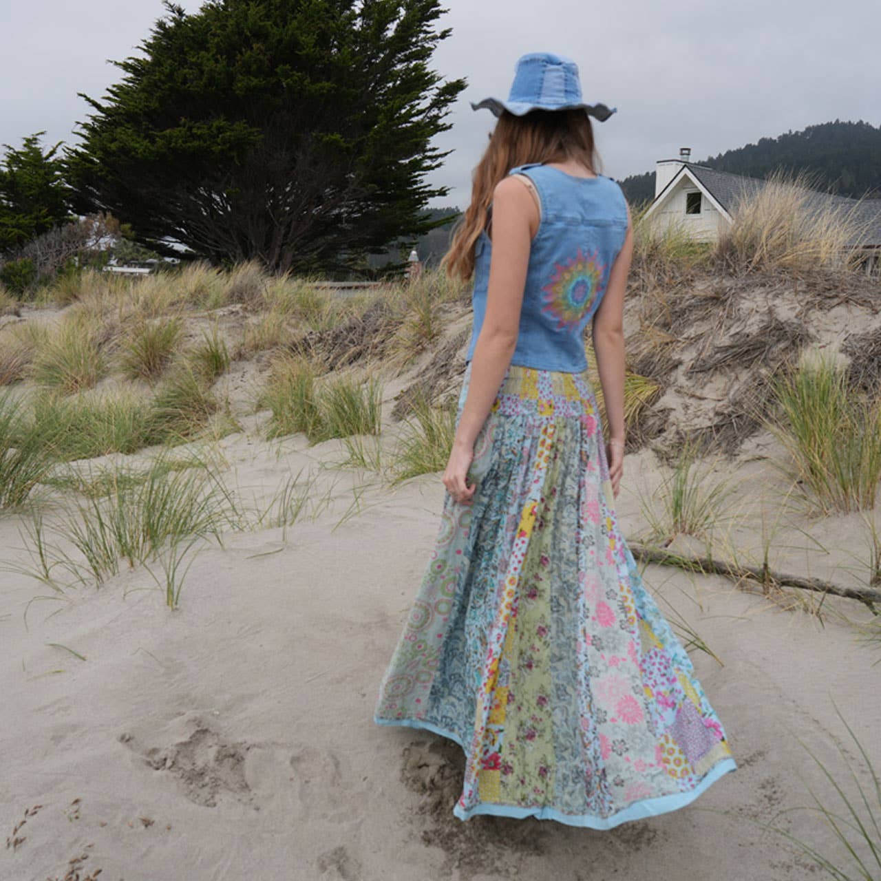 Hippie Boho Cotton Floral Patchwork Maxi Skirt with Pockets boho clothing, festival outfit, hippie style apparel | Elevated Hippie