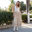 Young Threads - Prairie Dream Wanderer Skirt W/Shirred Elastic Midi Skirt boho clothing, festival outfit, hippie style apparel | Elevated Hippie