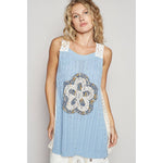 Round neck floral lace solid sleeveless tunic - The Elevated Hippie