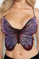 FLORAL BEADED BUTTERFLY RHINESTONE LACE UP BACK BRALETTE TOP boho clothing, festival outfit, hippie style apparel | Elevated Hippie