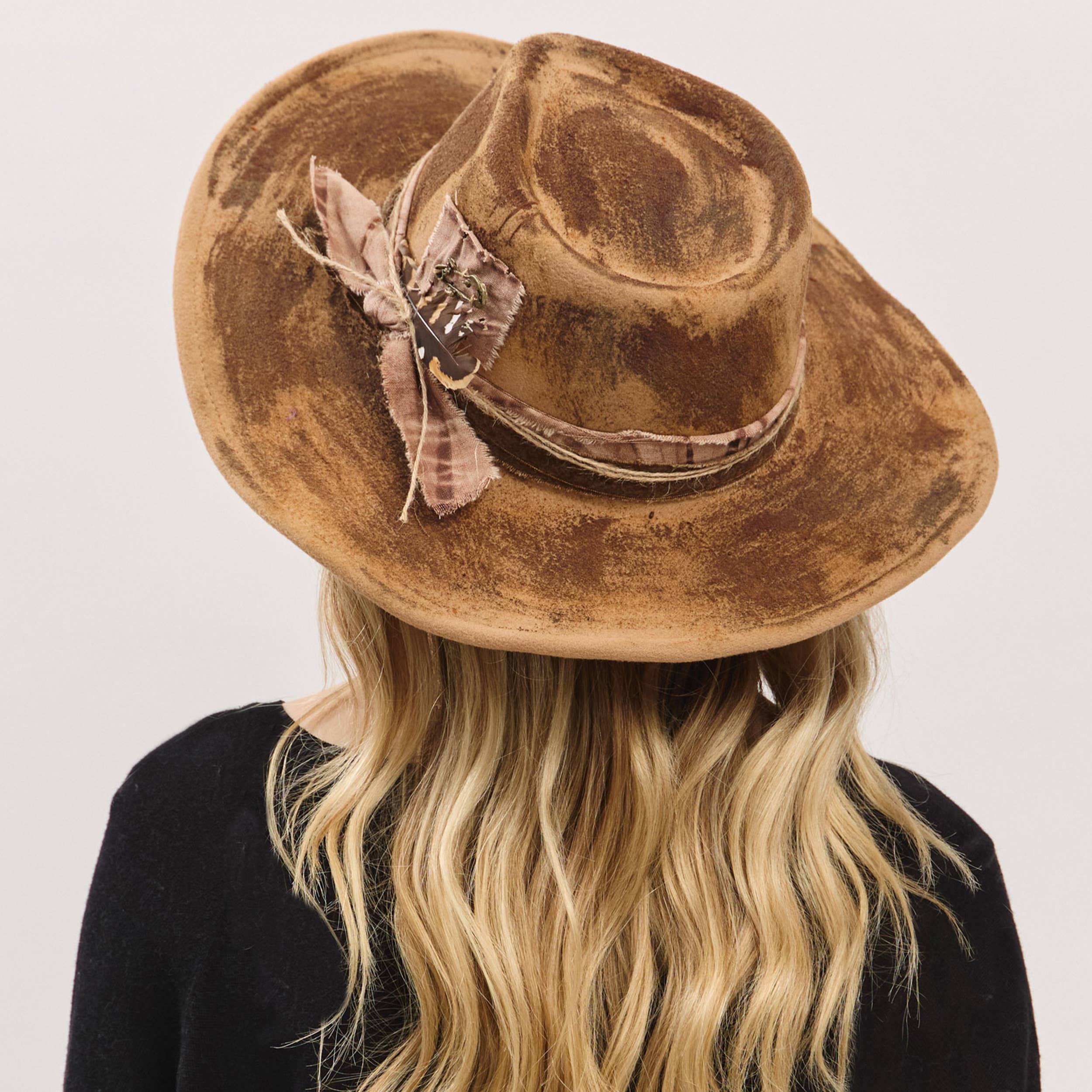 Rustic Cowgirl Feather and Band Fedora Hat boho clothing, festival outfit, hippie style apparel | Elevated Hippie