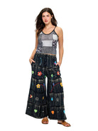 Brushed Tie Dye Hand Embroidered Floral Pants boho clothing, festival outfit, hippie style apparel | Elevated Hippie