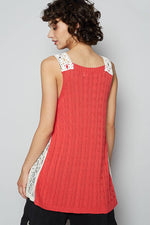 Round neck floral lace solid sleeveless tunic - The Elevated Hippie