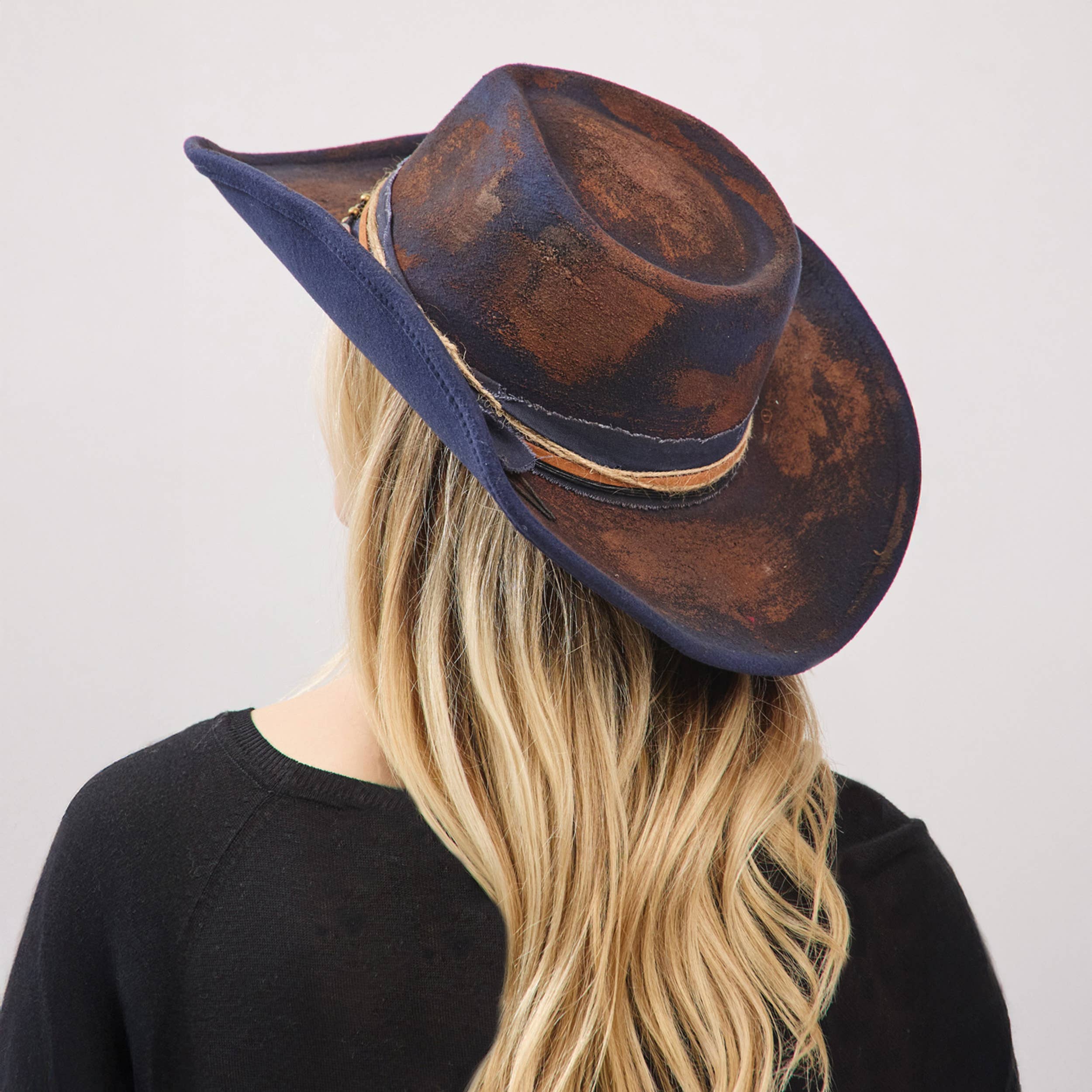 Distressed Fabric Multi Band Cowgirl Fedora Hat boho clothing, festival outfit, hippie style apparel | Elevated Hippie