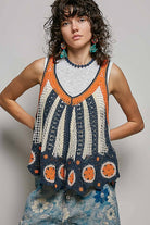 V-Neck Sleeveless Scalloped Edge Stripe Border Crochet Top boho clothing, festival outfit, hippie style apparel | Elevated Hippie