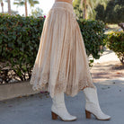 Young Threads - Prairie Dream Wanderer Skirt W/Shirred Elastic Midi Skirt boho clothing, festival outfit, hippie style apparel | Elevated Hippie