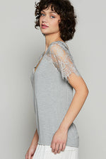 Boho Lace V-Neck Tee – Relaxed Fit Half Sleeve Top – Feminine Lace Detail – Easy Everyday Style – Multiple Sizes - The Elevated Hippie