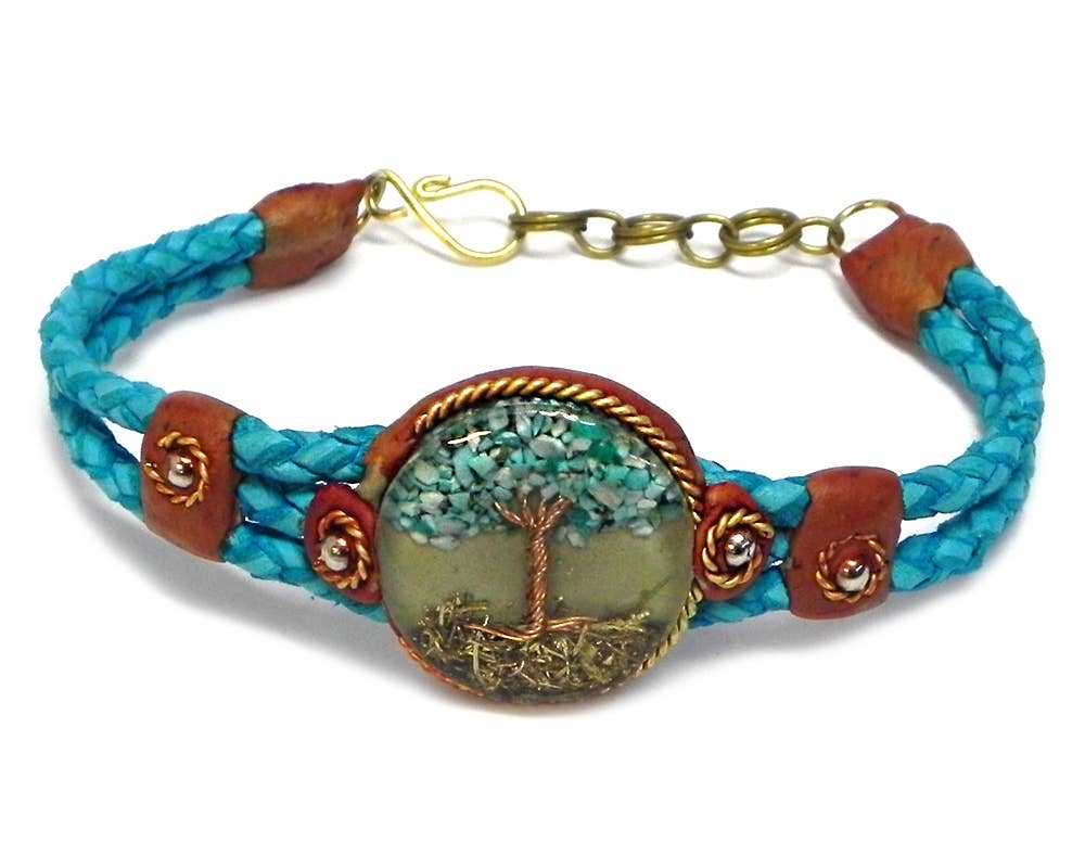 Acrylic Tree of Life Braided Leather Bracelet boho clothing, festival outfit, hippie style apparel | Elevated Hippie