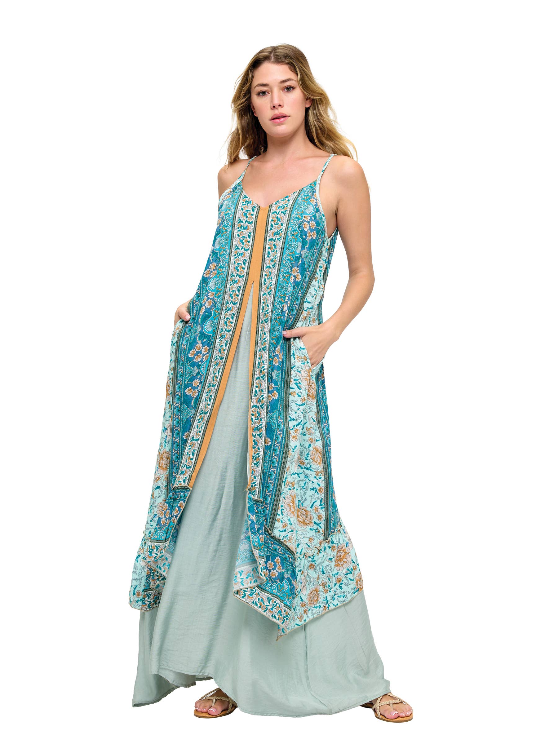 Dreamy Floral Double-Layer Maxi Dress boho clothing, festival outfit, hippie style apparel | Elevated Hippie