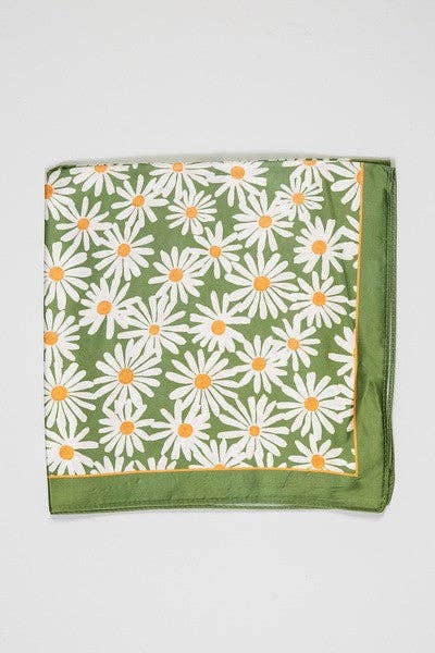 FLOWER SILKY FEEL BANDANA SCARF | 21SC353GRN boho clothing, festival outfit, hippie style apparel | Elevated Hippie