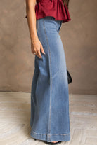 Dusk Blue Piping Seam Flare Leg Pocket Jeans