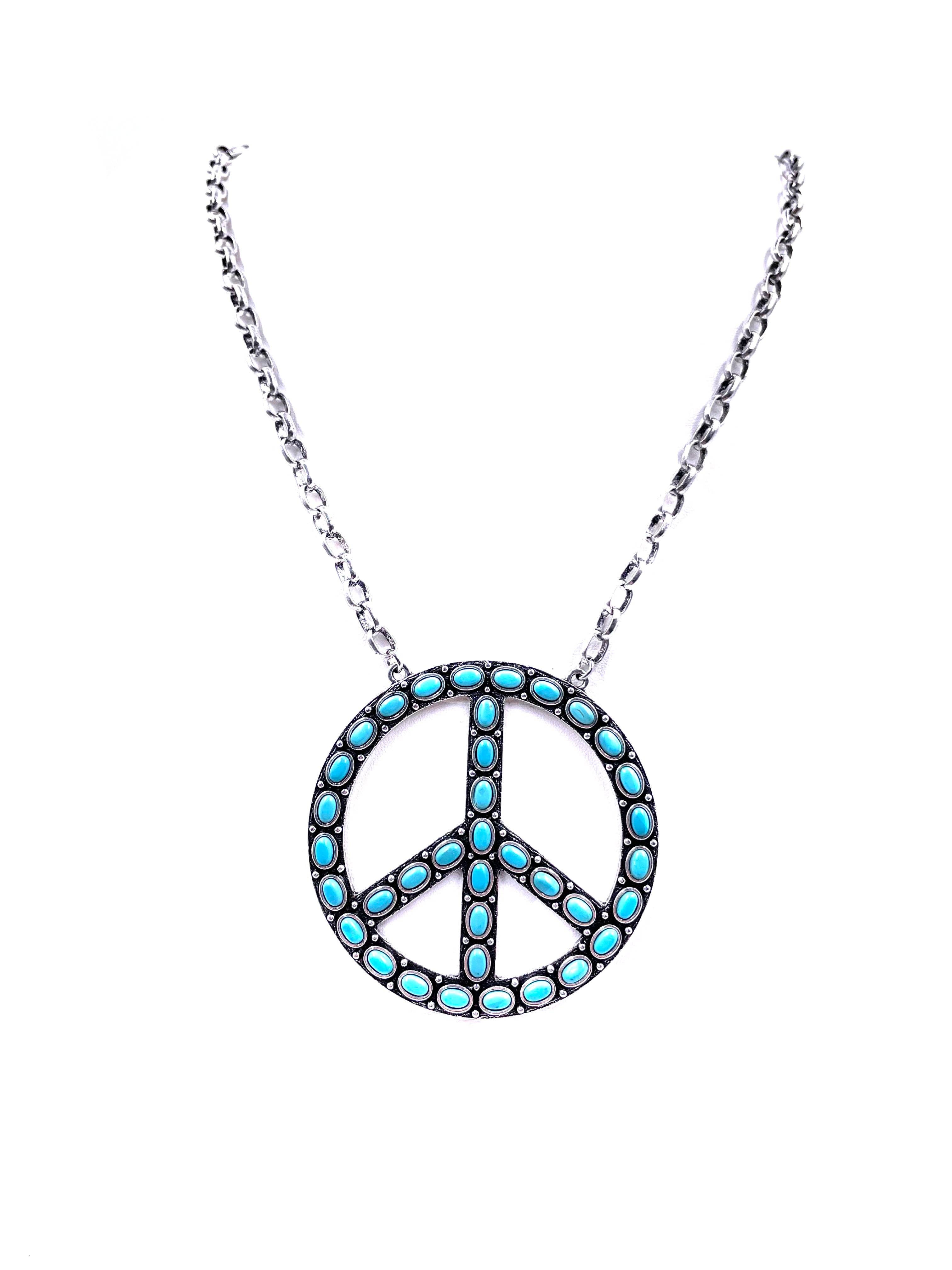Western Large Peace Sign Necklace boho clothing, festival outfit, hippie style apparel | Elevated Hippie