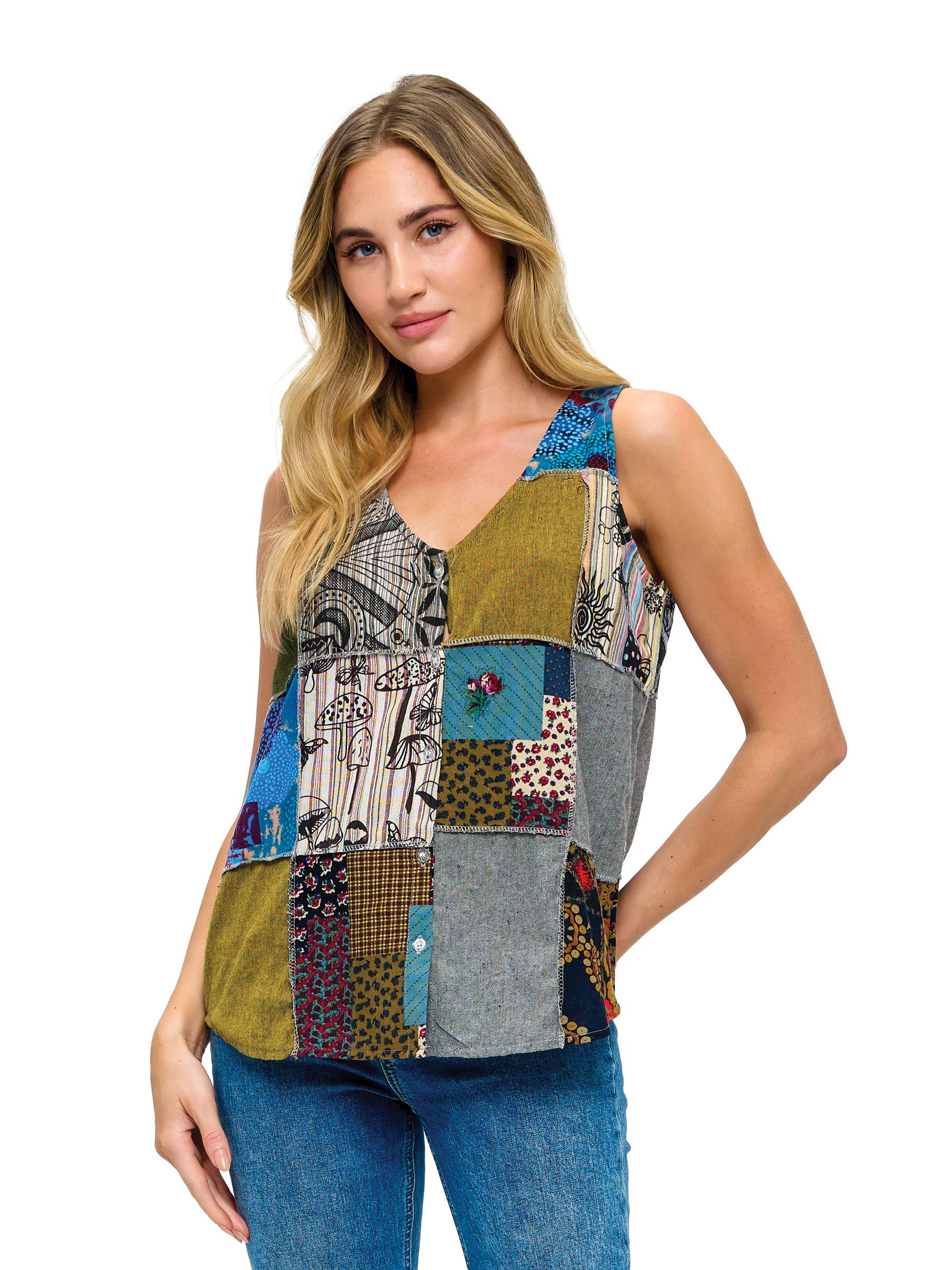 Boho Patchwork Button up Top boho clothing, festival outfit, hippie style apparel | Elevated Hippie