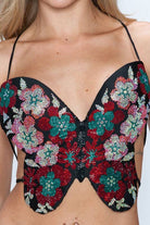 FLORAL BEADED BUTTERFLY RHINESTONE LACE UP BACK BRALETTE TOP boho clothing, festival outfit, hippie style apparel | Elevated Hippie
