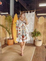 Boho Embroidered Floral Cotton Dress, Fall Lined Short Dress - The Elevated Hippie