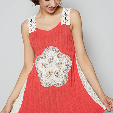 Round neck floral lace solid sleeveless tunic - The Elevated Hippie