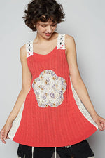 Round neck floral lace solid sleeveless tunic - The Elevated Hippie