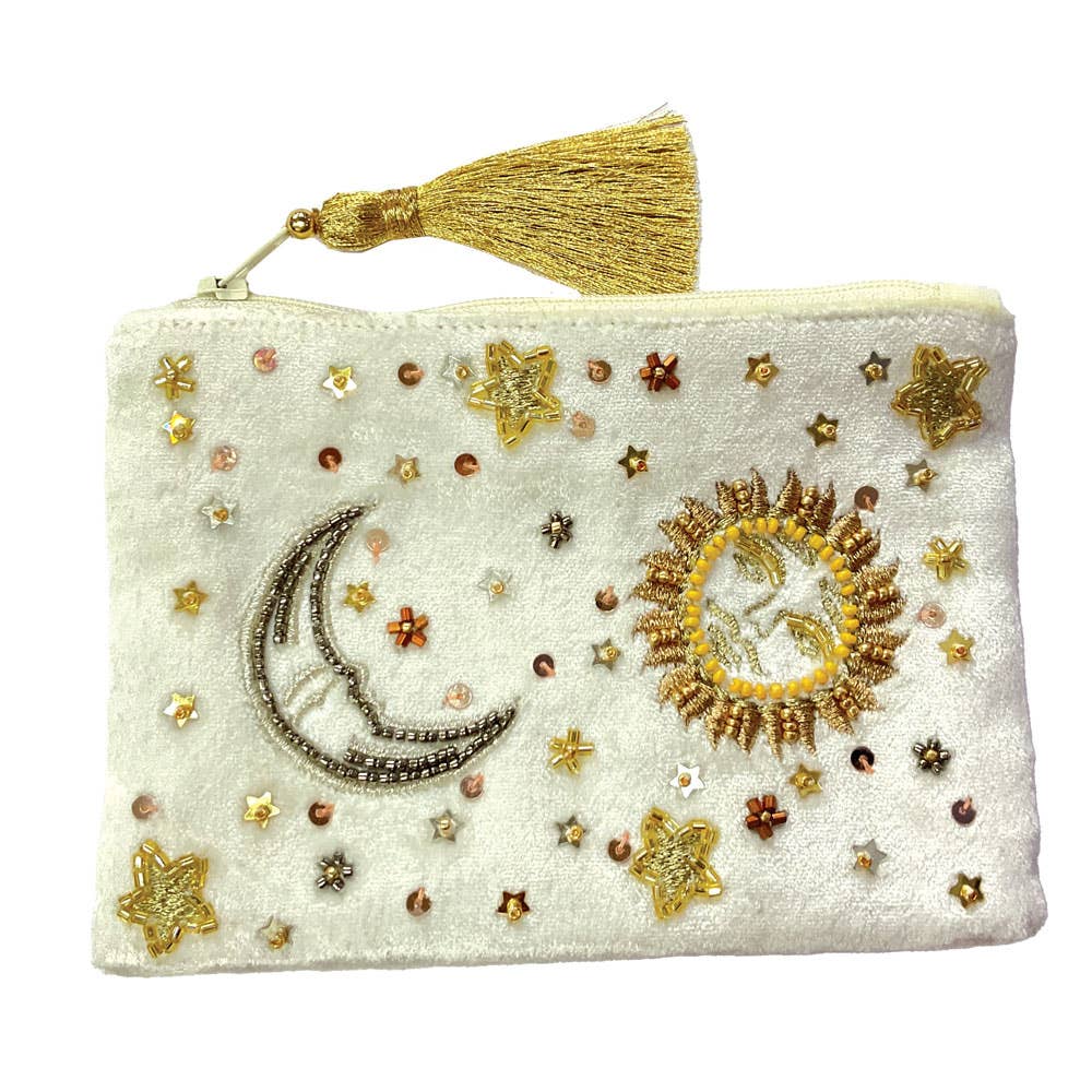 SUN AND MOON WHITE COIN PURSE boho clothing, festival outfit, hippie style apparel | Elevated Hippie