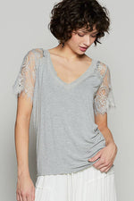 Boho Lace V-Neck Tee – Relaxed Fit Half Sleeve Top – Feminine Lace Detail – Easy Everyday Style – Multiple Sizes - The Elevated Hippie