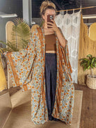 Gardenbelle Shop - BOHO Silk Bell Sleeve Long Maxi Kimono Duster Cardigan boho clothing, festival outfit, hippie style apparel | Elevated Hippie