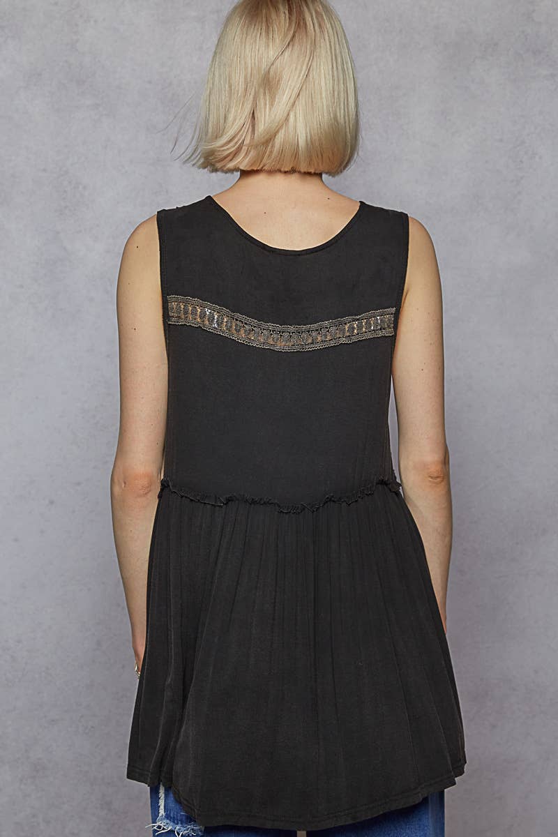 Sleeveless V-Neck Babydoll Lace Trim Knit Top boho clothing, festival outfit, hippie style apparel | Elevated Hippie