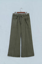 Jungle Green Mineral Wash Flare Leg Drawstring Pants