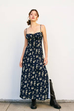 Dancing Moon Front Tie Slit Sleeveless Maxi Boho Floral Sleeveless Maxi Dress – Adjustable Straps, Side Slits, Lined – Summer Dress - The Elevated Hippie