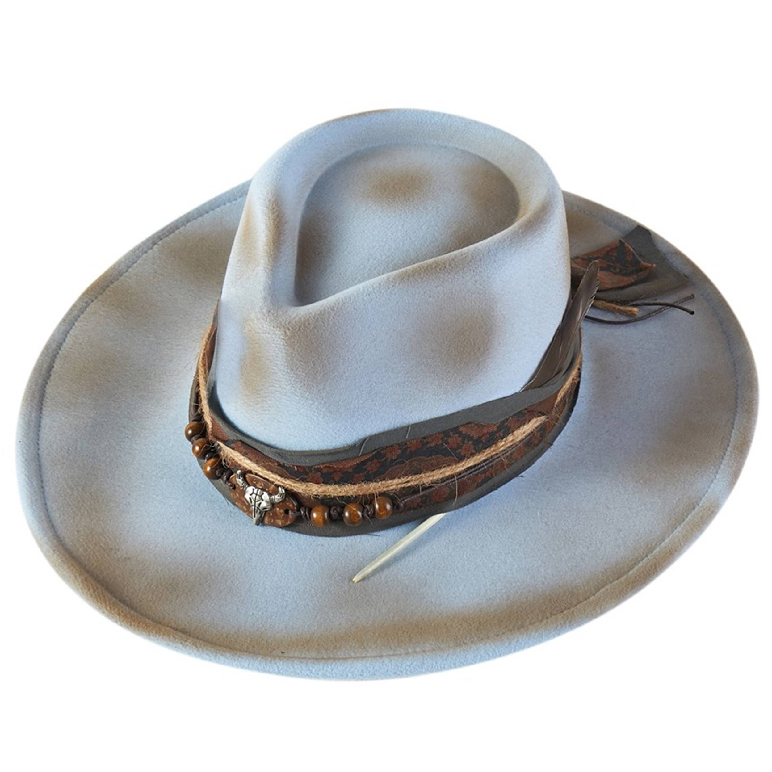 Distressed Fabric Band Rustic Cowgirl Fedora Hat boho clothing, festival outfit, hippie style apparel | Elevated Hippie