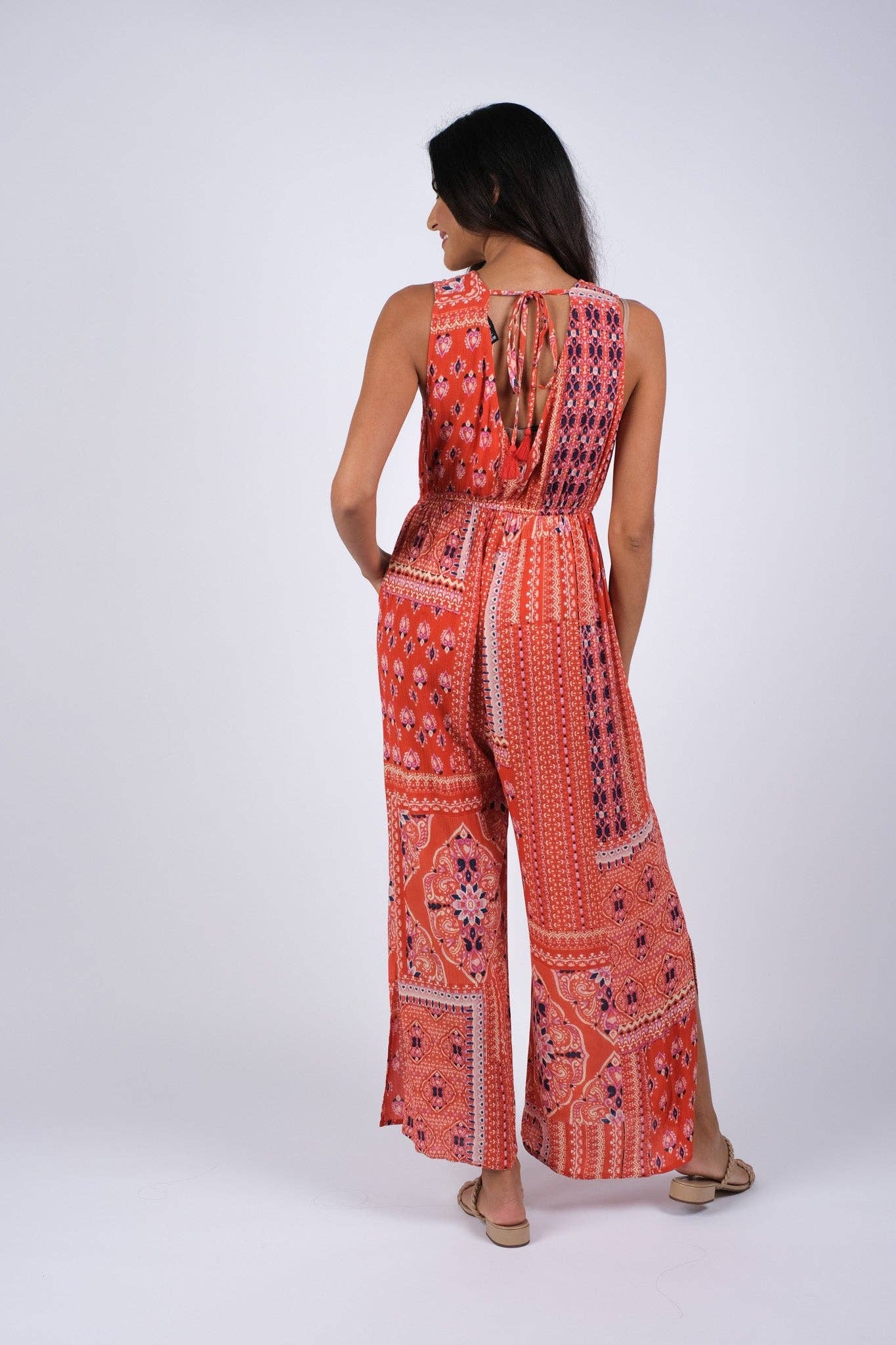 Red Wanderlust Blockprint Romper boho clothing, festival outfit, hippie style apparel | Elevated Hippie