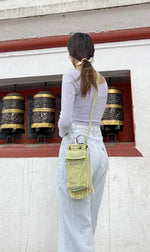Cotton Crossbody Bottle Water Bag , Olive Green - The Elevated Hippie