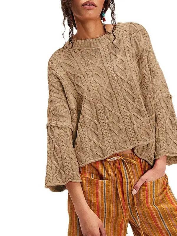 Bell Sleeve Daydream Cable Knit Sweater boho clothing, festival outfit, hippie style apparel | Elevated Hippie