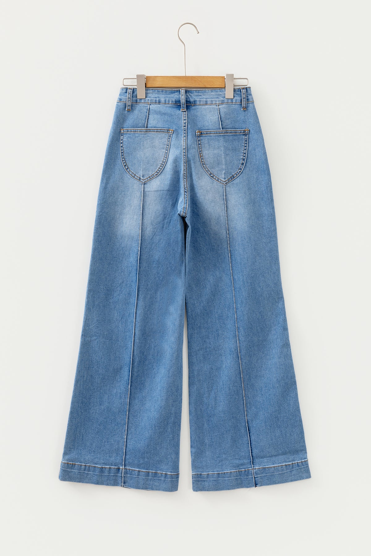 Dusk Blue Piping Seam Flare Leg Pocket Jeans