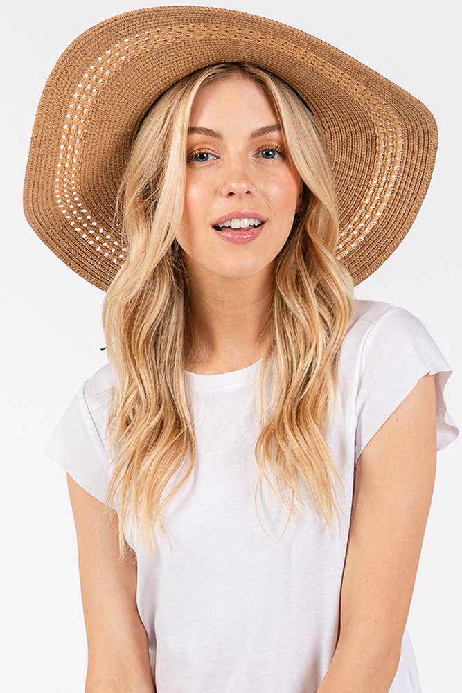 Evil Eye and Multi Design Band Wide Brim Straw Hat boho clothing, festival outfit, hippie style apparel | Elevated Hippie