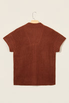 Cinnamon Short Sleeve Zip Knit High Neck Sweater