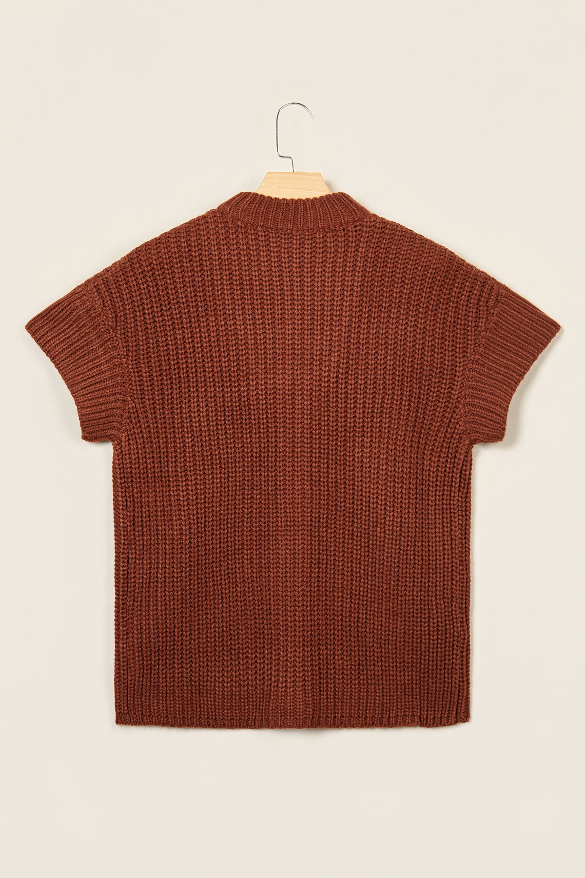 Cinnamon Short Sleeve Zip Knit High Neck Sweater