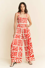 RETRO GEO FLORAL POSITION PRINTED KNIT JUMPSUIT - The Elevated Hippie