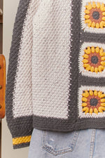 Color Block Sunflower Crochet V Neck Cardigan