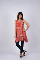 Red Wanderlust Blockprint Sleeveless Dress boho clothing, festival outfit, hippie style apparel | Elevated Hippie