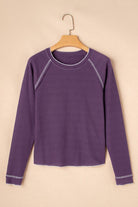 Lovesoft Textured Round Neck Long Sleeve Knit Top – Green boho clothing, festival outfit, hippie style apparel | Elevated Hippie