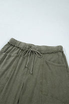 Jungle Green Mineral Wash Flare Leg Drawstring Pants