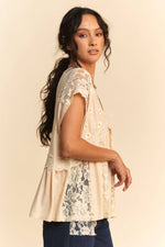 EMBROIDERY DAISY FLOWY DOLMAN KNIT TOP WITH LACE - The Elevated Hippie