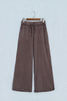 Coffee Mineral Wash Flare Leg Drawstring Pants