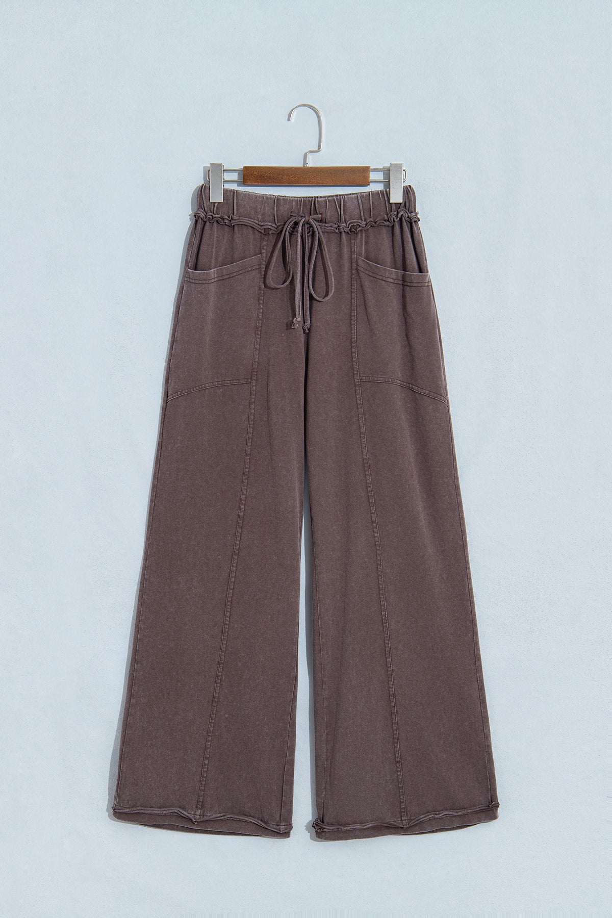 Coffee Mineral Wash Flare Leg Drawstring Pants