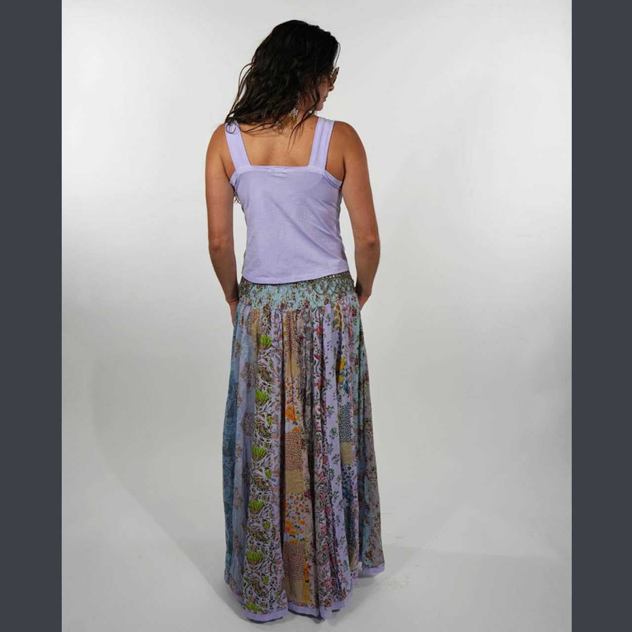 Hippie Boho Cotton Floral Patchwork Maxi Skirt with Pockets boho clothing, festival outfit, hippie style apparel | Elevated Hippie