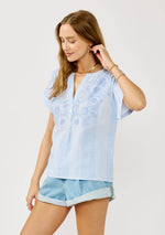 Striped Henley Embroidered Top - The Elevated Hippie