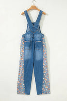 Peacock Blue Floral Patchwork Bib Denim Wide Leg Overalls boho clothing, festival outfit, hippie style apparel | Elevated Hippie
